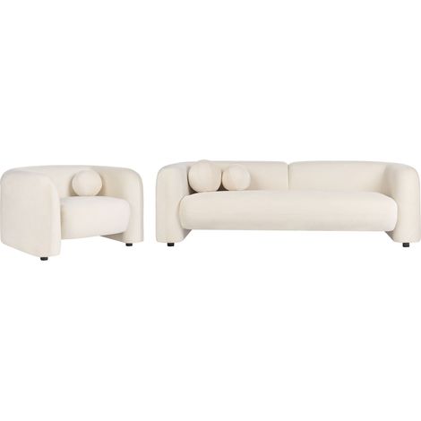 Ensemble de Salon Moderne 4 Places en Velours Fauteuil Coussins Supplémentaire Blanc Cassé Leiren