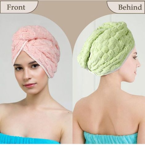 Ensemble trois serviettes microfibre cheveux bouclés avec boutons, 65x25 cm, extra épaisses séchage rapide, garçons/filles/enfants (1/5)