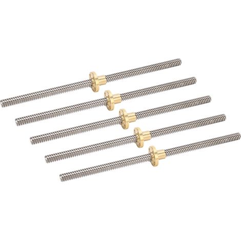 Vis sans fin T8 pas 2mm avance 8mm 200mm axe fileté linéaire + écrou laiton, lot de 5 pour imprimante 3D (1/5)
