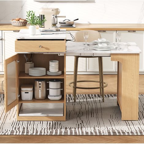 Ausziehbarer Küchenschrank 80 x 71-111-151 x 92 cm mit Rollen und Steckdosen HAVRYA (1/5)