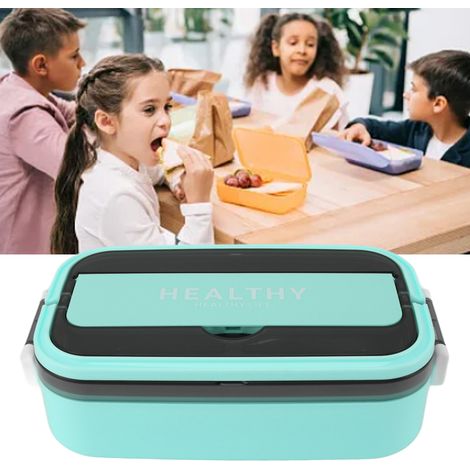 Boîte à lunch de style japonais, conçue pour les étudiants et les employés de bureau, portable, compartimentée, compatible avec le micro-ondes et pouvant chauffer de l'eau. (Verte) (1/5)