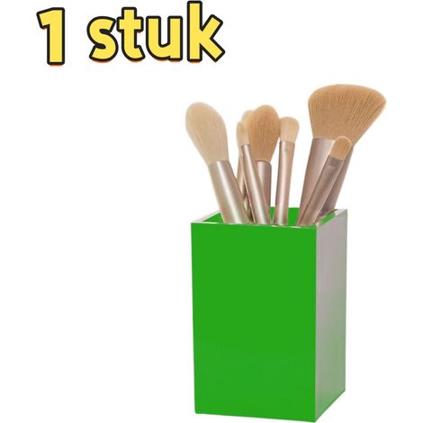 1 pièce - Porte-stylo - Acrylique - Boîte de rangement de bureau - Porte-pinceaux de maquillage - Convient pour un usage domestique - 10 x 6,5 x 6,5 cm - Vert (1/5)