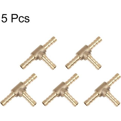 Raccord de tuyaux de voiture Raccord Laiton 5mm Cannelé 3 Voies Connecteur T Adaptateur pour Tuyau Huile Air Eau 5Pcs (1/5)