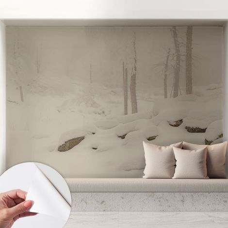 Tapete Selbstklebend - abwaschbar - Tapete mit Motiv - trendige Wanddeko - elegant Fototapete Schneewald 208x146 cm (1/5)