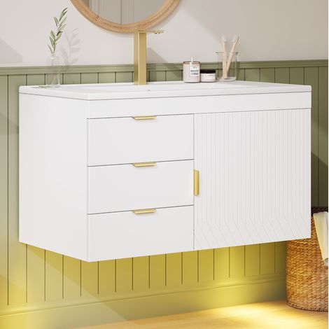 Mobile bagno sospeso con lavabo 76 cm, LED con controllo tramite app, bianco DESVIAE (1/5)