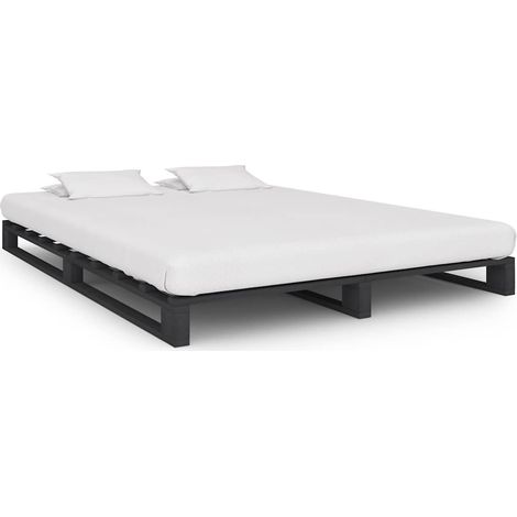 Cadre de lit palette 120 x 200 cm en pin massif gris avec sommier à lattes, sans matelas - PANGIVO (1/5)
