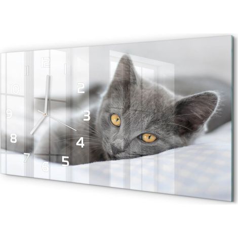 Horloge Murale Horizontale Artistique 60x30 cm Décoration Murale Moderne Chat gris (1/5)