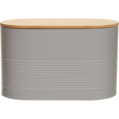 Interiors By Premier Stylish Design Grey Bread Bin, Durable Bread Bin For Dining Table, Natural Bamboo Lid Bread Container (1/5)