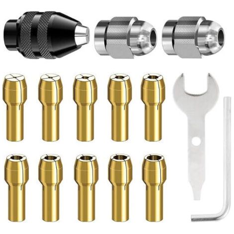 15 Pièces Mandrin Perceuse, Accessoires pour Outil Rotatif, 0,8mm à 3,2mm Remplacement 4486 Mandrin à Changement Rapide, Remplacement 4485 Pince de serrage en laiton Écrou metal (1/5)