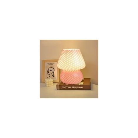 Lampe de Chevet Champignon Lampe Veilleuse Chambre en Verre, Idéale pour Cadeaux, Luminothérapie (Rose) (1/5)