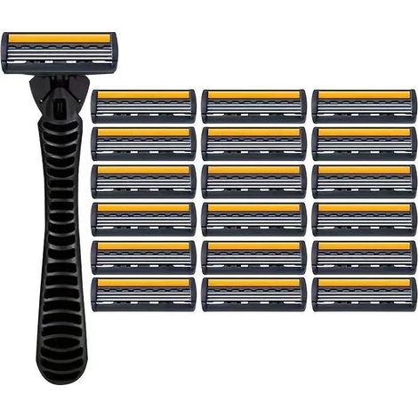 Tête De Rasoir De Rechange, ，rasoir universelles à 3 lames ，Rasoir orange à 3 lames : 18 cartouches + 1 manche (1/4)