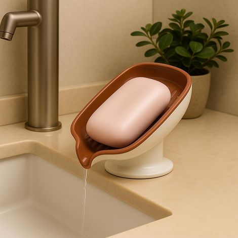 Économiseur de savon en forme de feuille avec adhésif 3M, plat auto drainant pour salle de bain et cuisine, support mural pour garder la barre propre et sèche, prolonge la durée de vie des barres de (1/5)