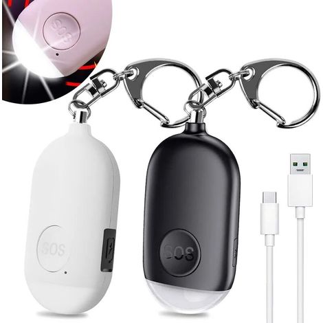 ZOLGINAH 2 Pièces 130 DB Alarme Personnelle d'urgence,Rechargeable Alarme de Sécurité avec LED Lampe de Poche Torche Alarme Anti Agression,pour Femme Enfants Personnes Agées Aventurier-Noir + Blanc (1/5)