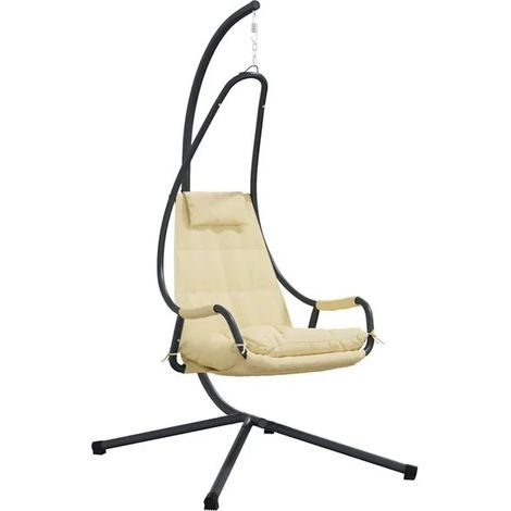 Fauteuil suspendu beige, 94 x 107 x 196,5 cm, acier. (1/5)