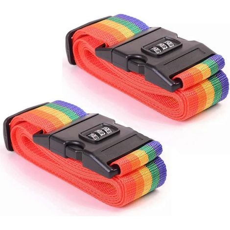 Lot de sangles de bagages robustes et antidérapantes pour valises, sangles réglables, couleurs arc-en-ciel (r) (1/5)