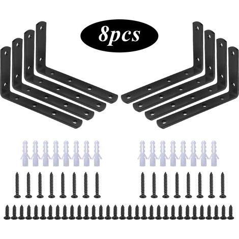 Halterung, 8 Stück L-förmige rechtwinklige Halterung aus schwarzem Edelstahl, Regalhalterung 125 mm x 75 mm x 20 mm/Eckhalterung mit 48 Stück Schrauben und 16 Stück Ankern