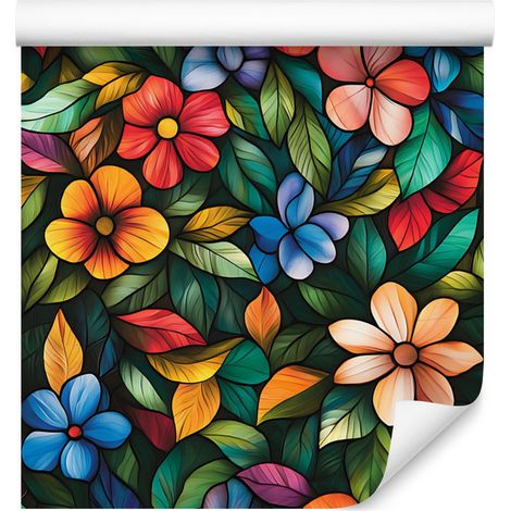Tapete Buntglasblumen Meer- und Flaschengrün 50x1000 cm (1/5)
