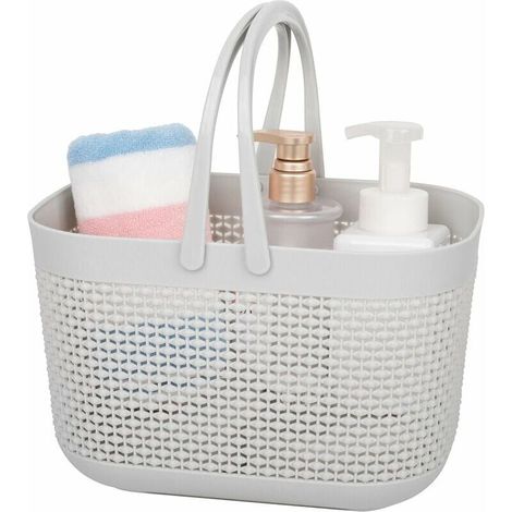Panier de douche portable, panier de rangement en plastique avec poignées, bacs de rangement pour cuisine, salle de bain, dortoir universitaire, gris-- (1/5)