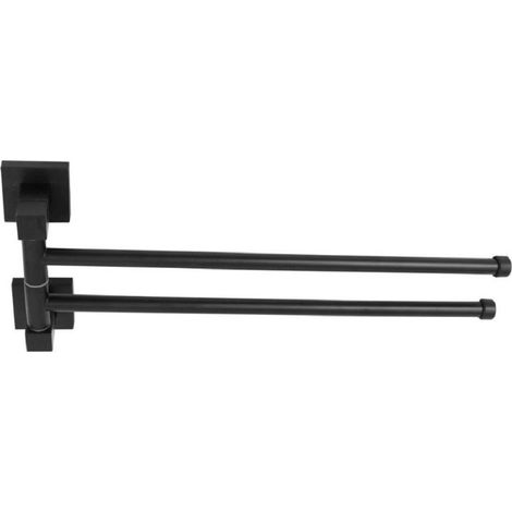 Trade Shop - Portasciugamani Doppio In Acciaio A Due Bracci Da Parete Per Bagno Cucina Nero - (1/3)