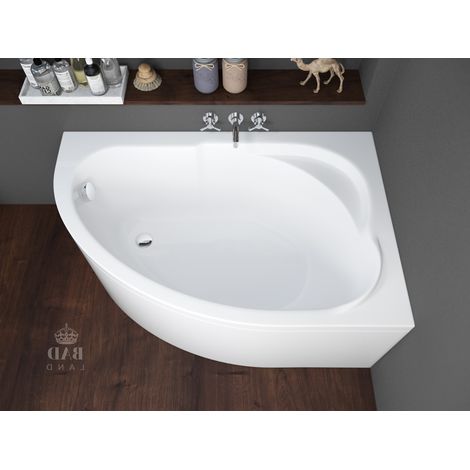 Badland – Baignoire d'angle 130x85 cm en acrylique – Tablier inclus – Siphon haute capacité 52 L/min – Antidérapante et résistante aux rayures