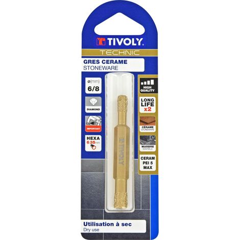 Tivoly • Foret Diamant à sec réversible double pointe Ø6mm et 8mm Queue Hexagonale / TECHNIC (1/2)