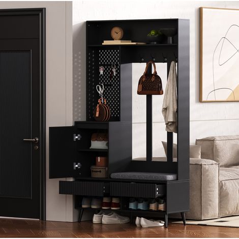 mobile contenitore ingresso 100x35x180 con panca nero OKMYHOME (1/5)