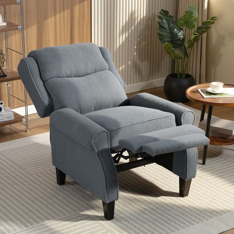 Fauteuil Inclinable en Polaire Teddy Repose-Pieds Extensible Gris (1/5)