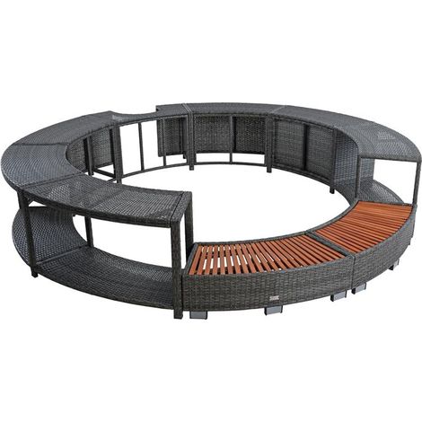 Whirlpool Umrandung Poolumrandung Poolverkleidung Rattan Rahmen Anthrazit-Grau (1/5)