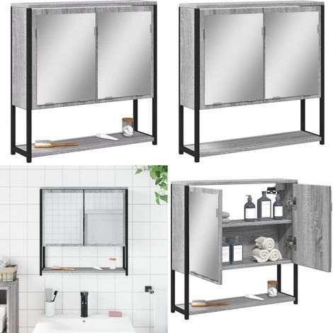 Armario con espejo de baño madera gris Sonoma 60x16x60 cm - Armario de baño - Armario con espejo de baño