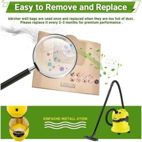 Lot de 15 Sacs Aspirateur pour Karcher 6.959-130.0 WD3 WD3P MV3 Sacs Filtrants en Papier de Rechange pour Aspirateur Wet & Dry, Sac pour Karcher WD3 Premium Accessoires Pièces Détachées (1/4)