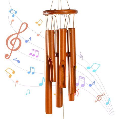 Campana de viento de bambú, 33 cm, campana de viento de bambú natural, campana de viento de madera para exteriores e interiores, jardín, patio o terraza. (1/4)