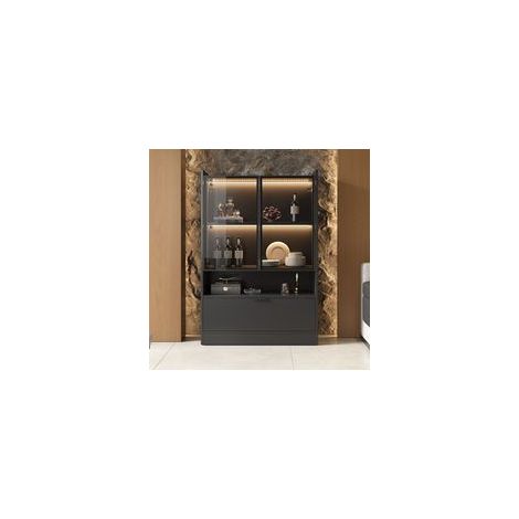 Neche – Vitrine moderne en verre noir mat avec éclairage LED 16 couleurs – Dimensions 120 x 80 x 35 cm – Design contemporain et portes pliantes