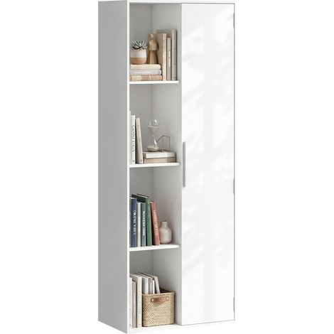 4-stöckiges Bücherregal mit verstellbaren Regalböden, Regal mit Schrank und Türen für Wohnzimmer, Arbeitszimmer, Weiß