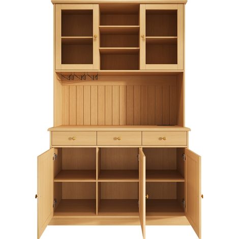 Hohe Anrichte 120x40x191 cm aus Spanplatte mit Glastüren, Glashalter, Steckdosen, USB (1/5)