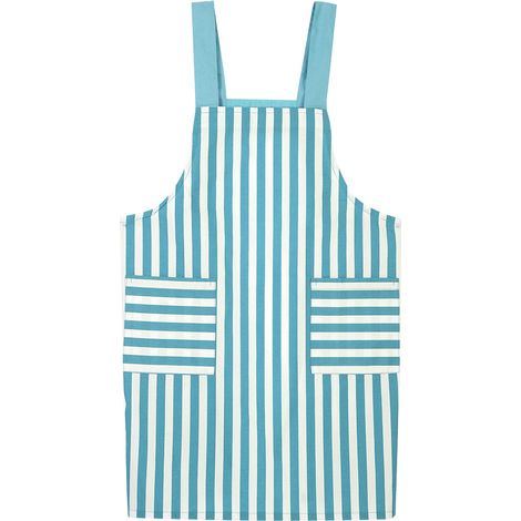 Tablier De Cuisine - Coton Et Lin Rayé Bleu Clair - Pour Chef Et Usage Domestique - 1 Pièce (1/5)
