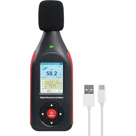 Sonomètre numérique 30-130 dB avec alarme LED 3 couleurs 43000 enregistrement des données, écran LCD pour bruit industriel domestique (1/5)