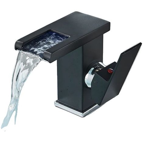 Rubinetto per lavabo alto, rubinetto monocomando, miscelatore acqua calda e fredda, cromato nero S (1/2)