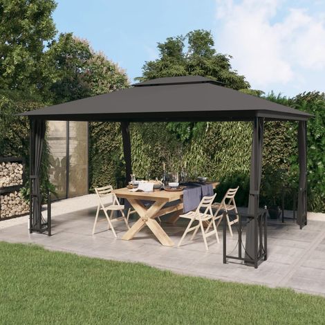 Tente de réception Tonnelle/pavillon de jardin Mode avec parois et toit double 3x4 m Anthracite -30295 (1/5)
