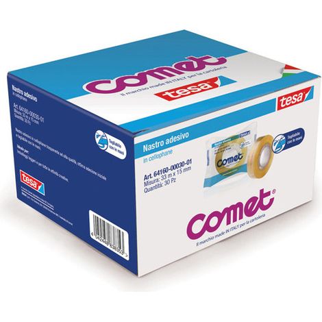 Comet Cinta Adhesiva de Celofán Transparente 15 mm x 33 m - Paquete de 30