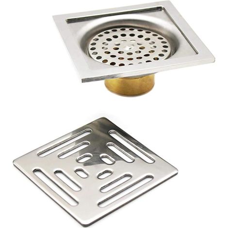 Drain de Douche Carré 100x100 mm, Siphon de Sol Anti-Odeur INOX (1/5)