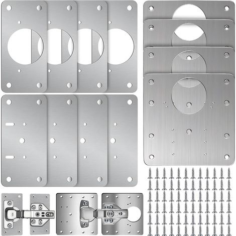 JSSEVN - 12-Piece Door Hinge Repair Plate with Screws, Furniture Hinge Repair Kit, Hinge Side Plate Repair Part (1/5)