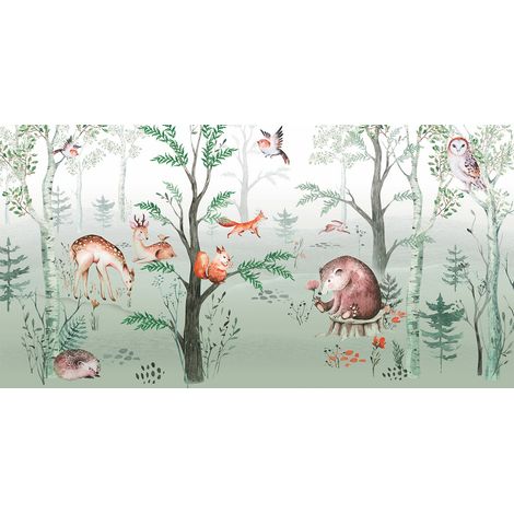 Papier peint panoramique Enfants - Animaux de la Forêt - 130 cm x 67 cm (1/2)