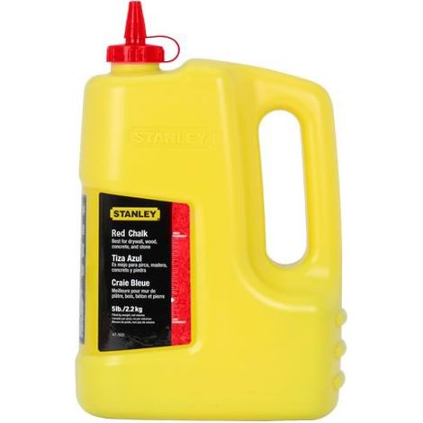 Tiza de Marcar Roja Stanley 1 kg, para albañilería, impermeable, ligeramente soluble, excelente adherencia y visibilidad, botella de plástico resistente con dispensador cónico