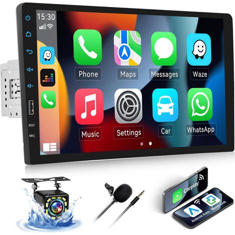 Autoradio 1 DIN de 9 Pouces Écran Tactile Lecteur Compatible avec Wireless CarPlay/Android Auto Bluetooth 5.0 FM RDS Radio USB AUX-in/Lien Miroir+Caméra de recul (1/5)