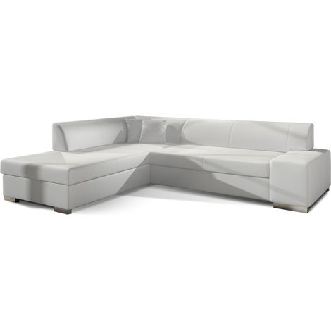 Canapé convertible moderne angle gauche simili cuir blanc Plazo 278cm (1/5)