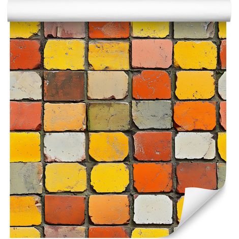 Bunte Backsteintapete in Gold, Orange und Gelb, 50 x 1000 cm (1/5)