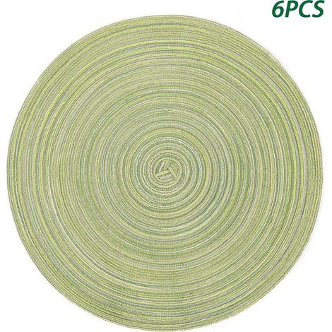 Lot de 6 sets de table ronds 38 × 38 cm verts en coton tressé lavables antidérapants et résistants à la chaleur pour repas et fêtes (1/5)