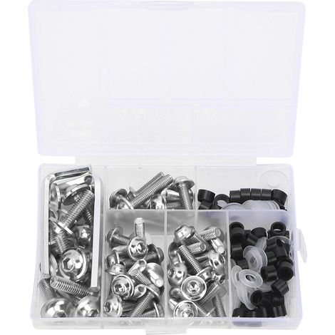 158 pièces/ensemble Kit universel de boulons de carénage, joints et clés Accessoires pour moto Argent (1/5)