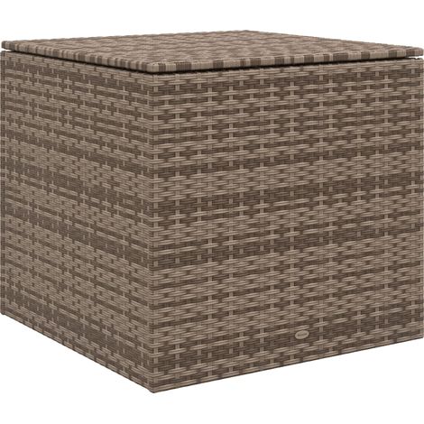 Coffre de rangement extérieur en rotin PE et acier avec doublure intérieure, 75 x 75 x 70 cm, coloris noir et sable