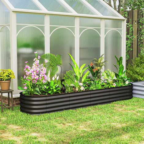 Huerto modular elevado de acero/jardinera cuadrada para verduras, plantas y flores, dimensiones 240 x 62 x 30 cm.